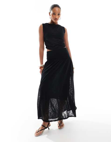 4th & Reckless knit slash neck crop top and maxi skirt set in black - view 1