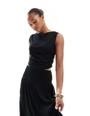 4th & Reckless Knit Slash Neck Crop Top In Black