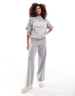 knit straight leg pants in gray - part of a set