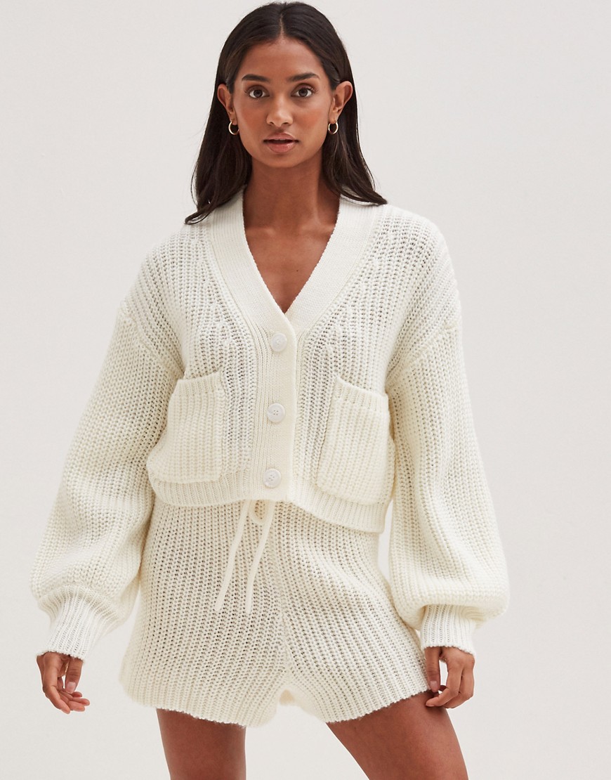 4th & Reckless knit volume sleeve cardigan set in cream-White