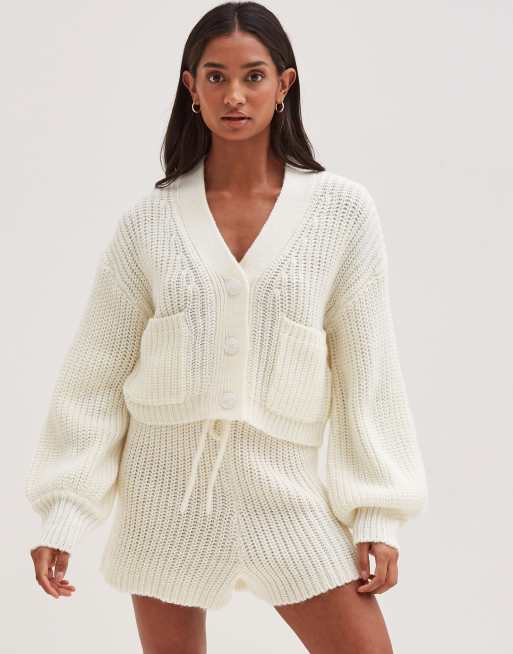 4th & Reckless knit volume sleeve cardigan set in cream