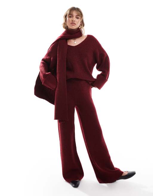 4th & Reckless knit wide leg pants in burgundy - part of a set