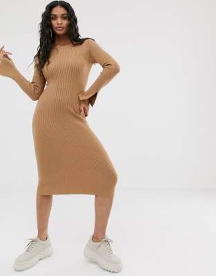 4th + Reckless knitted backless midi dress in camelBrown 4th