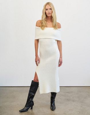 4th & Reckless knitted bardot dress in cream