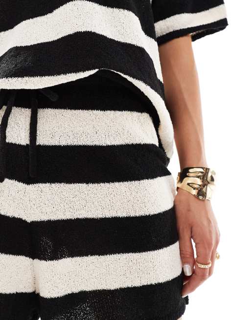 4th & Reckless knitted beach shorts in black and white stripe - part of a set