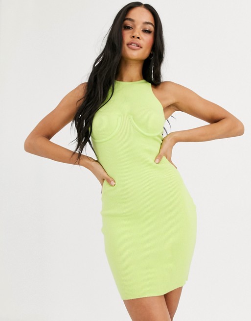 4th & Reckless knitted bodycon dress with bust cup detail in lime