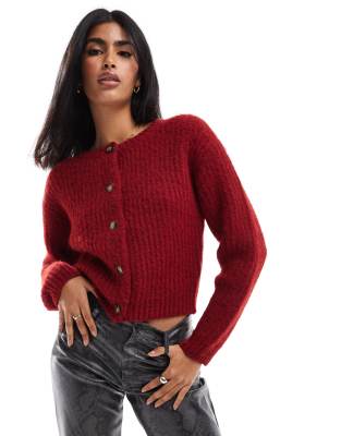 knitted button through cardigan in red