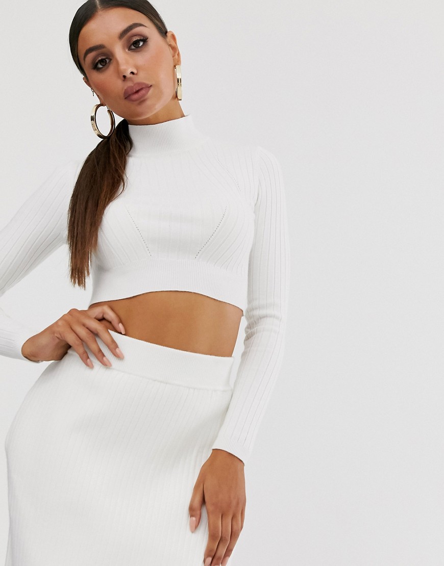 4th + Reckless knitted co ord crop jumper with wrap tie back detail in cream