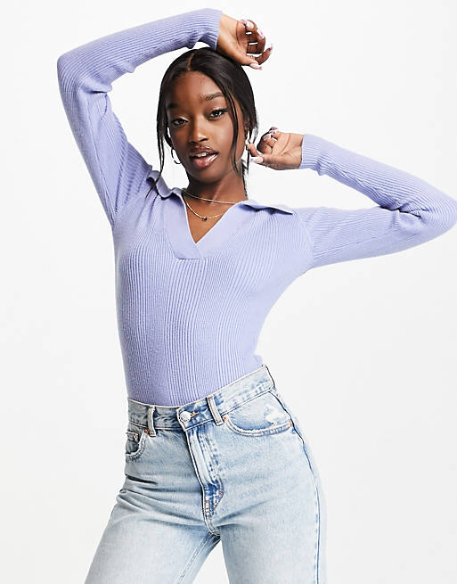 4th & Reckless knitted collar bodysuit in blue 