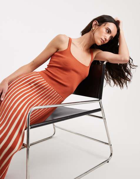 4th & Reckless knitted contrast pleat hem detail maxi dress in rust - view 1