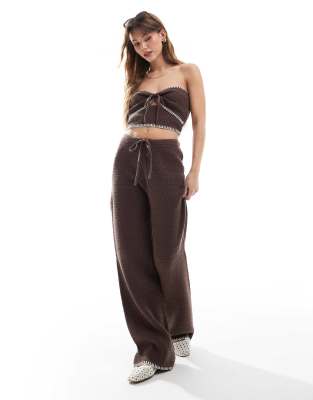 4th & Reckless 4th & Reckless knitted contrast stitch beach trouser co-ord in chocolate-Brown