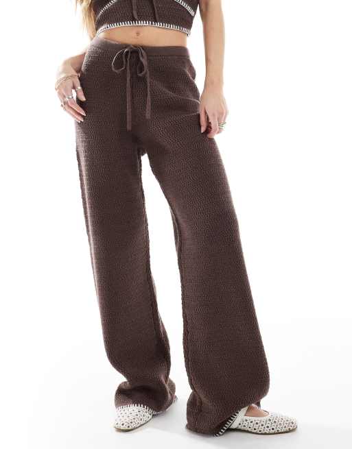 4th & Reckless knitted contrast stitch beach trouser co-ord in chocolate, 2 of 5