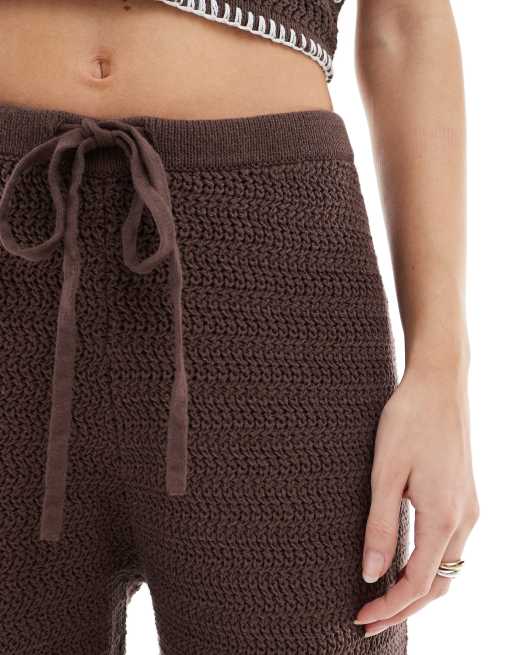 4th & Reckless knitted contrast stitch beach trouser co-ord in chocolate, 5 of 5