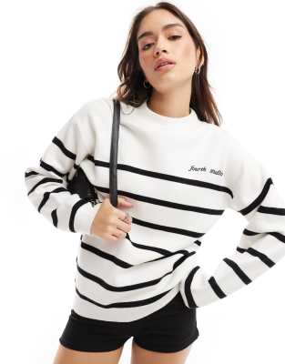 4th & Reckless 4th & Reckless knitted crew neck jumper in cream stripe-White