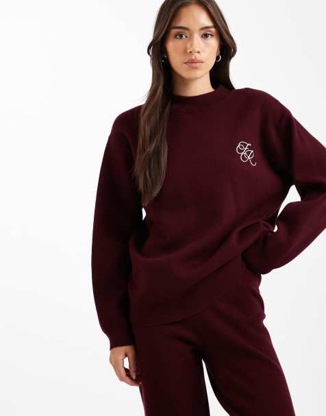 4th & Reckless knitted embroidered logo detail jumper co-ord in burgundy - view 1