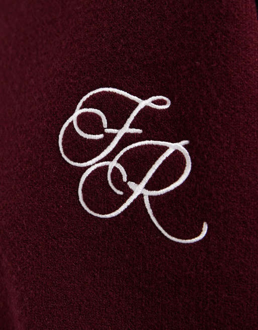 4th & Reckless knitted embroidered logo detail jumper co-ord in burgundy, 3 of 4