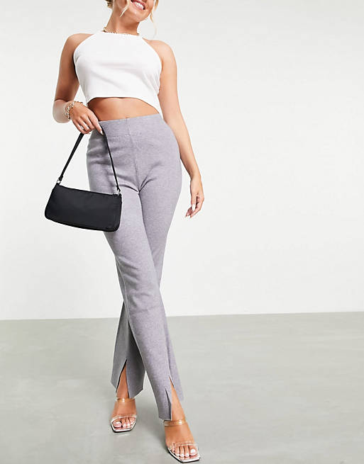 4th & Reckless knitted flare spilt trousers in grey