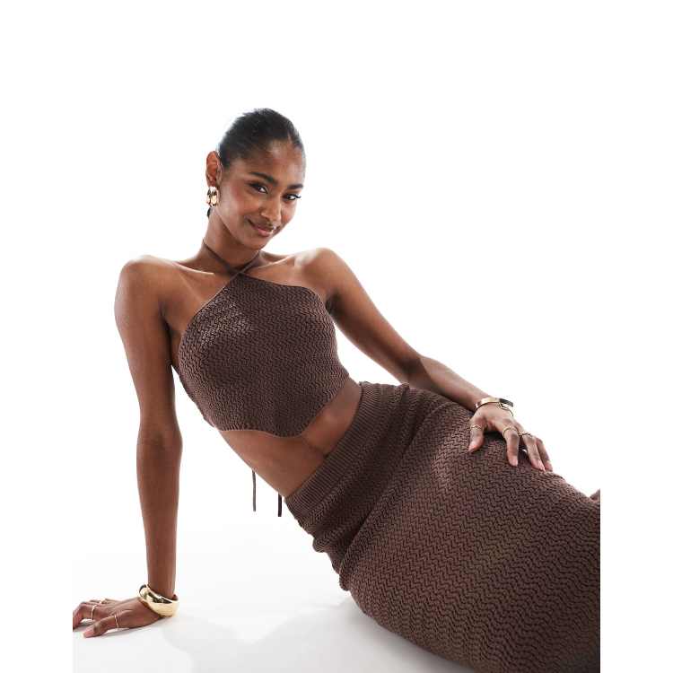 4th & Reckless knitted halterneck cropped beach scarf top in