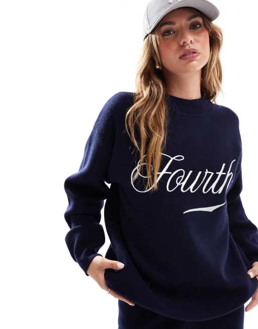 4th & Reckless knitted high neck embroidered logo jumper in navy (part of a set) 