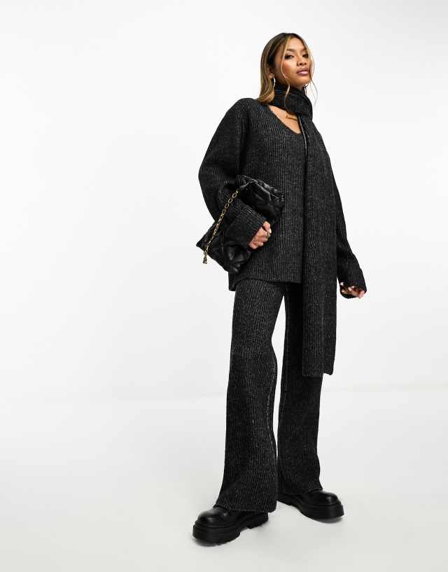 4th & Reckless - knitted jumper with scarf co-ord in black