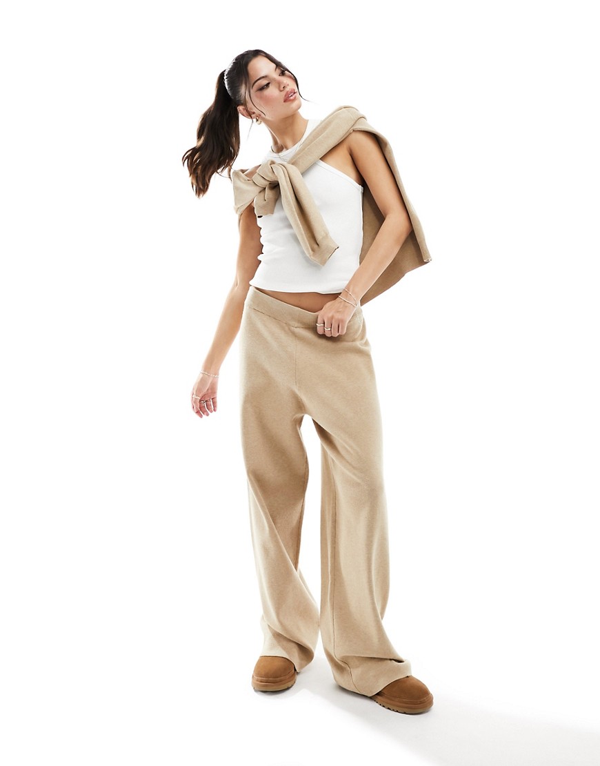 4th & Reckless knitted lounge wide leg trouser in beige-Neutral