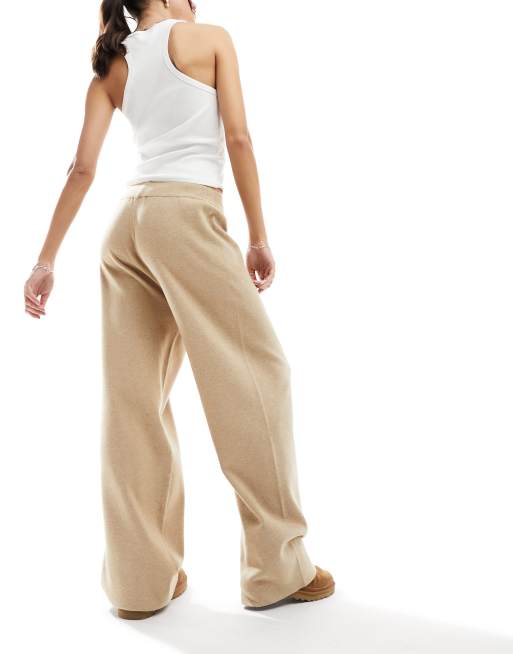 4th & Reckless knitted lounge wide leg trouser in beige | ASOS