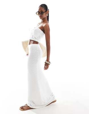 knitted maxi beach skirt in white - part of a set