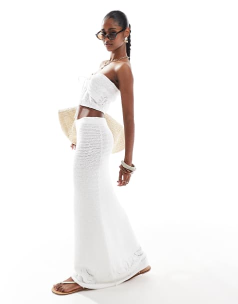 4th & Reckless knitted maxi beach skirt in white (part of a set) - view 1