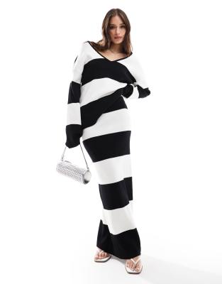 4th & Reckless Knitted Maxi Skirt In Black And White Stripe - Part Of A Set-multi