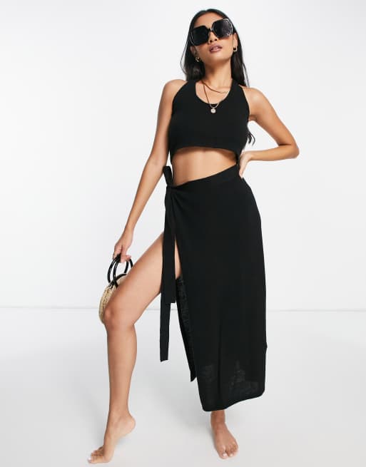 Black midi 2025 beach skirt