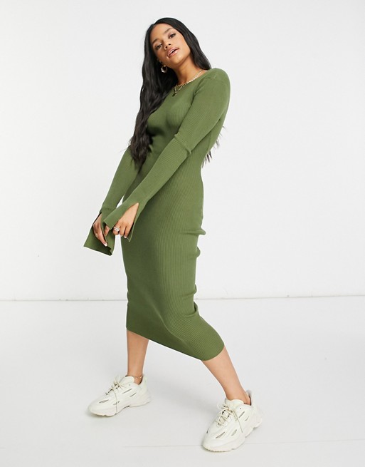 4th & Reckless knitted midi dress in khaki