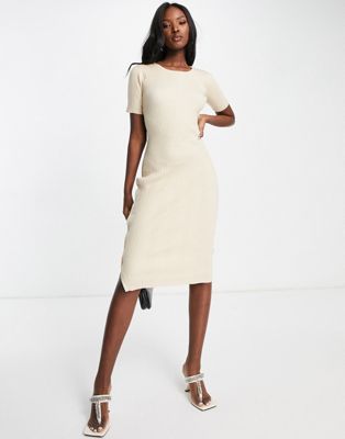 4th & reckless knitted midi dress with open back detail in oatmeal