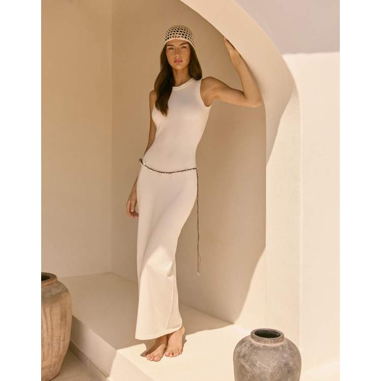 Women's Cream Knitted Open Back Maxi Dress | 4Th & Reckless