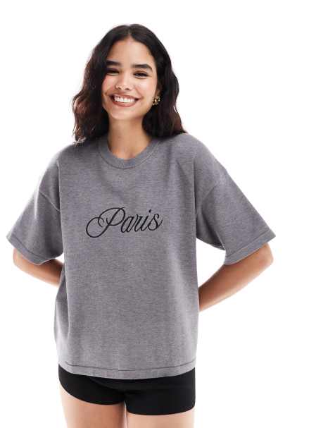 4th & Reckless knitted Paris logo t-shirt in grey - view 1