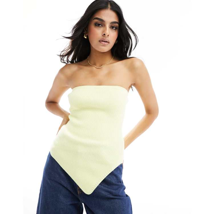 4th & Reckless knitted rib bandeau asymmetric hem top in