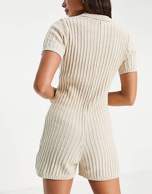 Women 4th & Reckless knitted rib playsuit in sand 