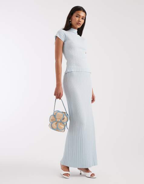 4th & Reckless knitted ribbed maxi skirt co-ord in baby blue