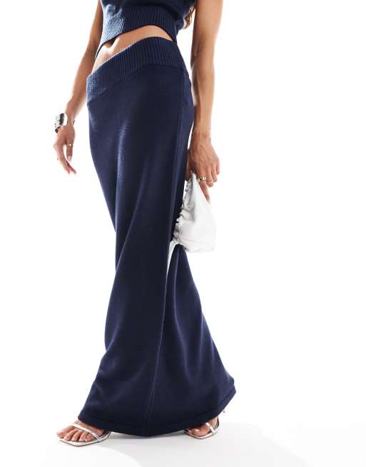 4th & Reckless knitted ribbed waist maxi skirt in navy (part of a set), 2 of 5