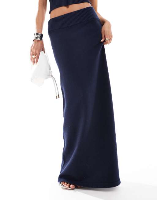 4th & Reckless knitted ribbed waist maxi skirt in navy (part of a set), 4 of 5