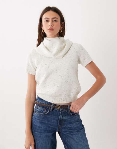 4th & Reckless knitted scarf detail top in cream marl - view 1