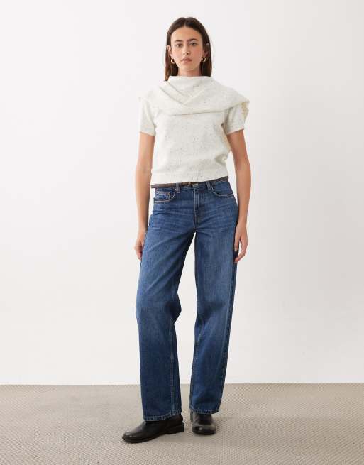 4th & Reckless knitted scarf detail top in cream marl, 2 of 4