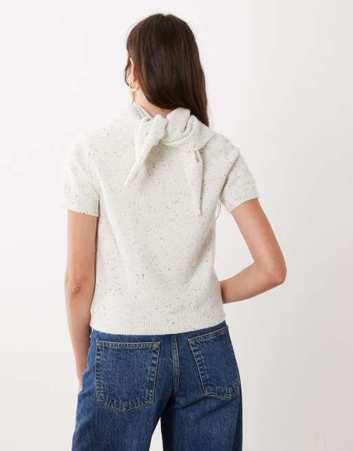 4th & Reckless knitted scarf detail top in cream marl, 3 of 4