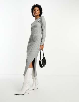 4Th & Reckless Knitted Side Split Midi Jumper Dress In Grey