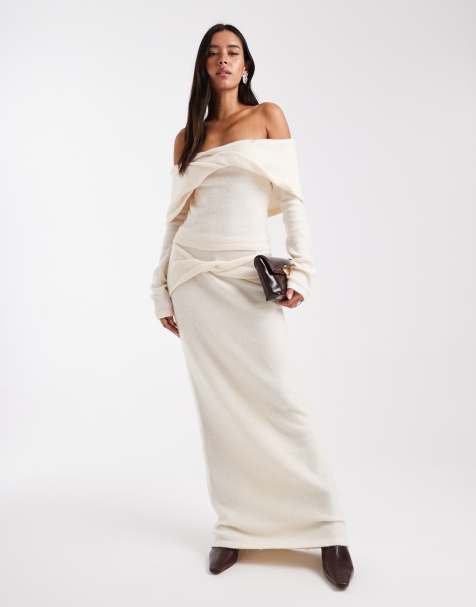 4th & Reckless knitted twist detail off shoulder jumper and maxi skirt set in cream - view 1