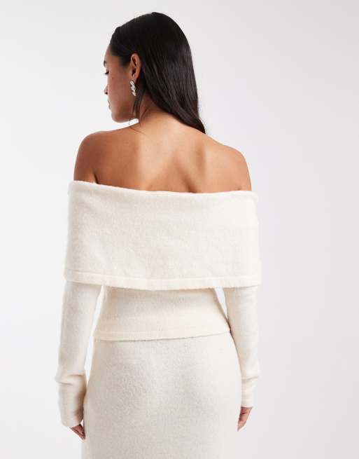 4th & Reckless knit twist detail off shoulder sweater in cream -set