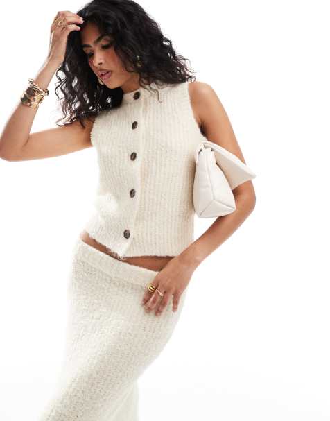 4th & Reckless knitted waistcoat in cream (part of a set) - view 1