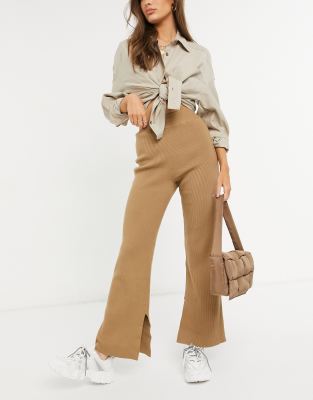 beige wide leg cropped pants