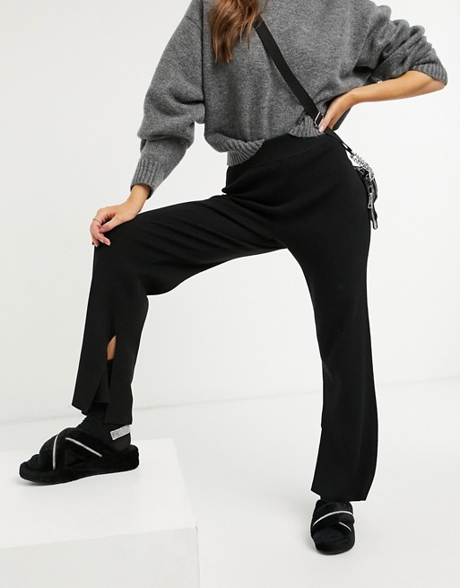 4th & Reckless knitted wide leg crop trousers in black