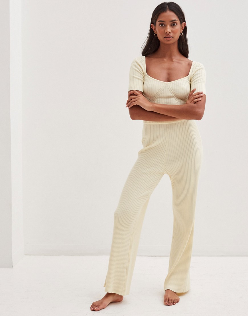 4th & Reckless knitted wide leg pant in cream-White
