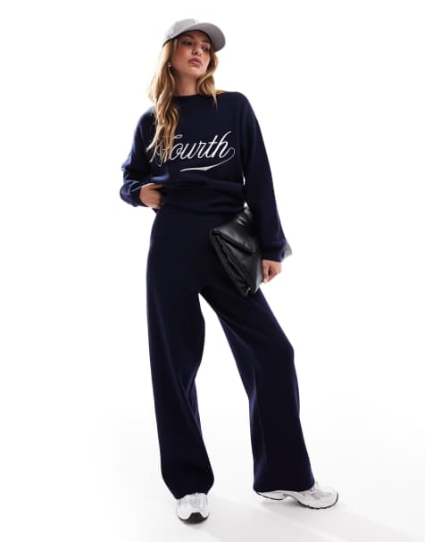 4th & Reckless knitted wide leg pants in navy (part of a set) - view 1